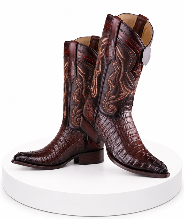 Los Altos Boots Caiman Tail Faded Brown Pointed Toe Cowboy Boots