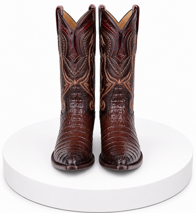 Los Altos Boots Caiman Tail Faded Brown Pointed Toe Cowboy Boots