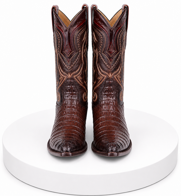 Los Altos Boots Caiman Tail Faded Brown Pointed Toe Cowboy Boots