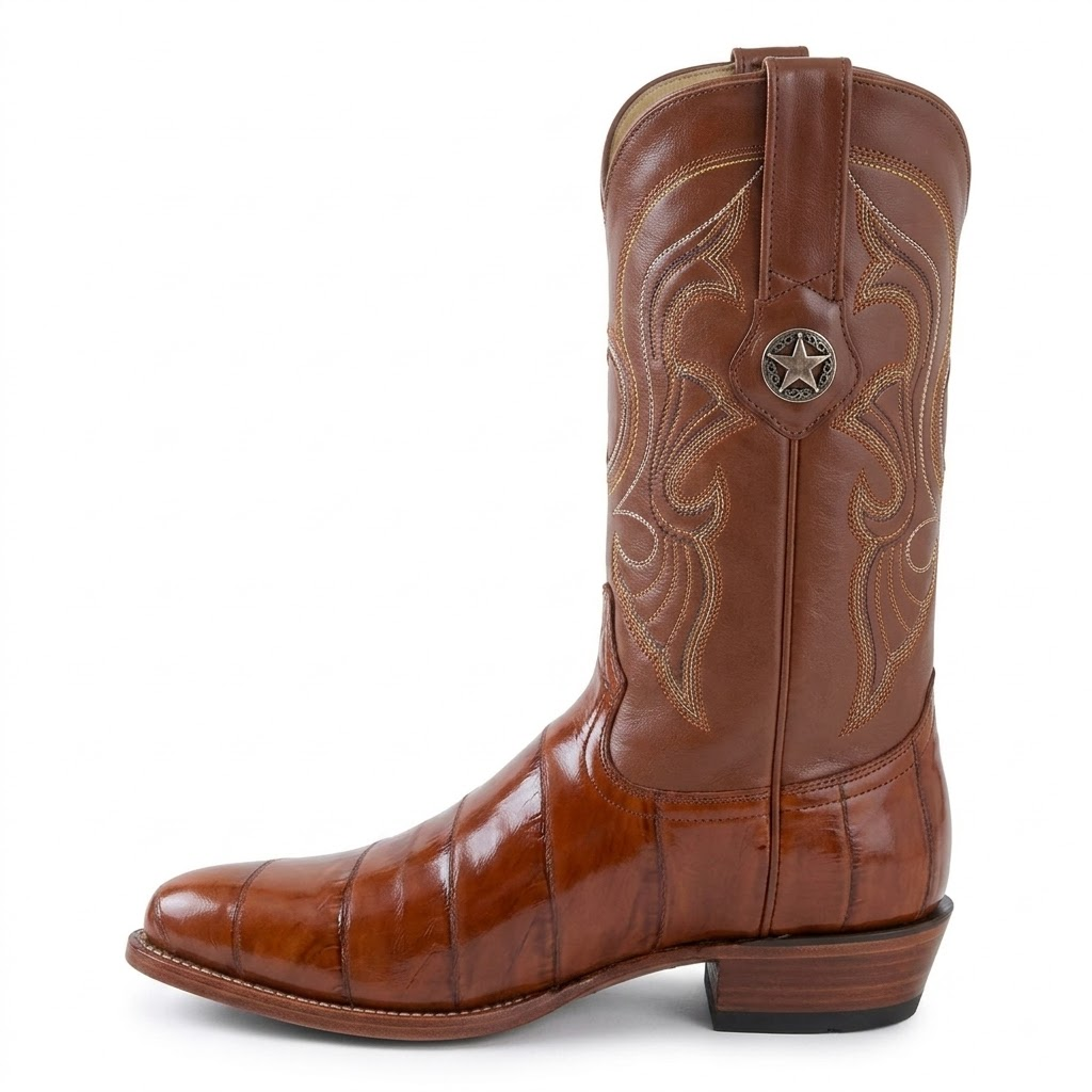 Los Altos Boots Cognac R-Toe Genuine Eel - Botas De Anguila