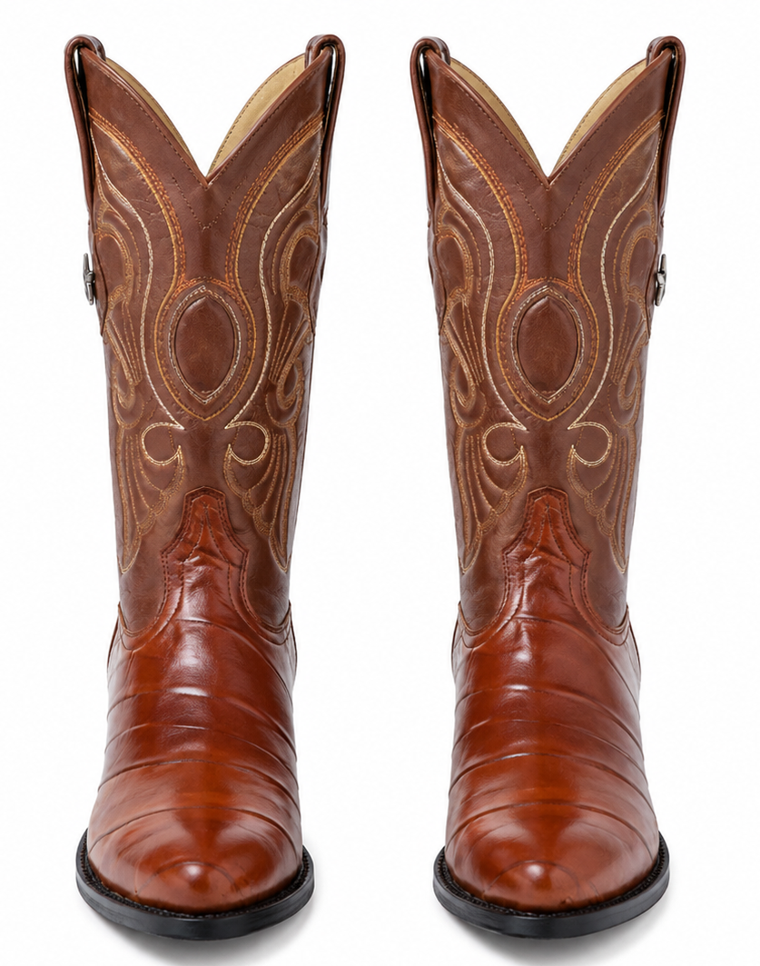 Los Altos Boots Cognac R-Toe Genuine Eel - Botas De Anguila