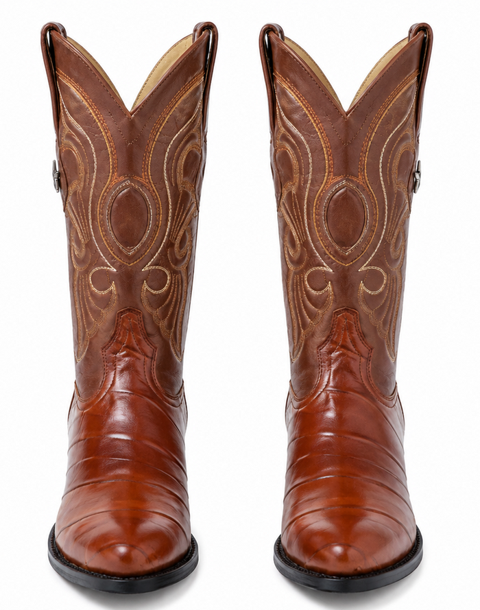 Los Altos Boots Cognac R-Toe Genuine Eel - Botas De Anguila