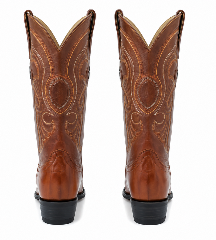 Los Altos Boots Cognac R-Toe Genuine Eel - Botas De Anguila