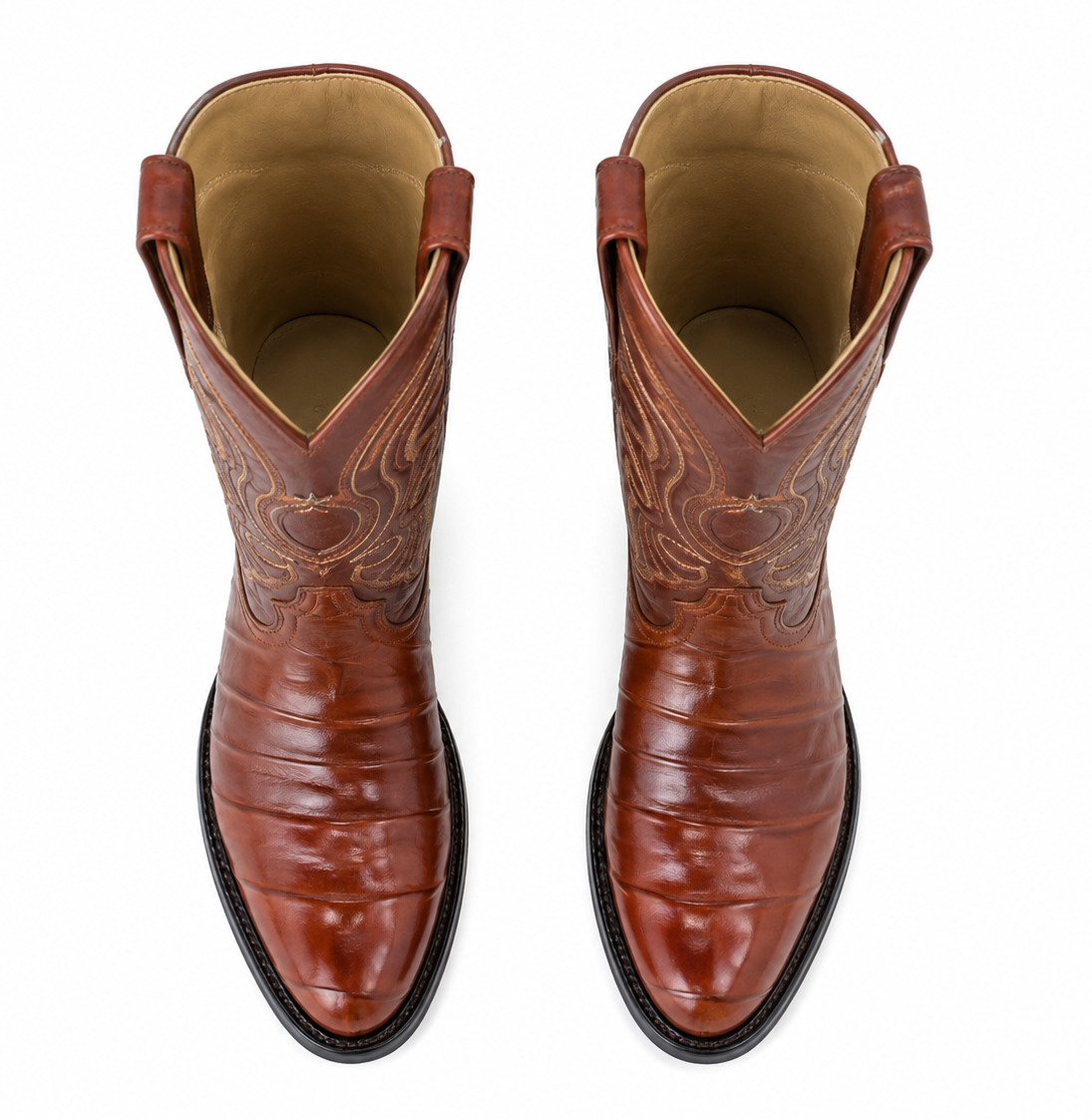 Los Altos Boots Cognac R-Toe Genuine Eel - Botas De Anguila