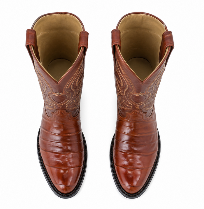 Los Altos Boots Cognac R-Toe Genuine Eel - Botas De Anguila