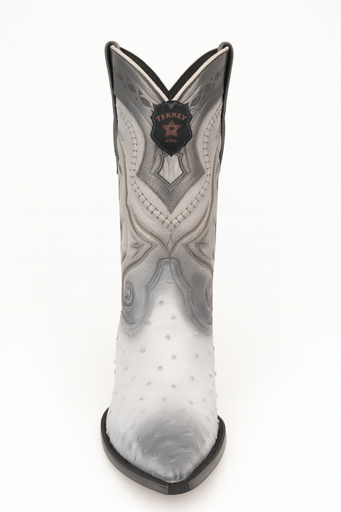 Los Altos Boots Ostrich Faded White Pointed Toe Cowboy Boots - Botas De Avestruz