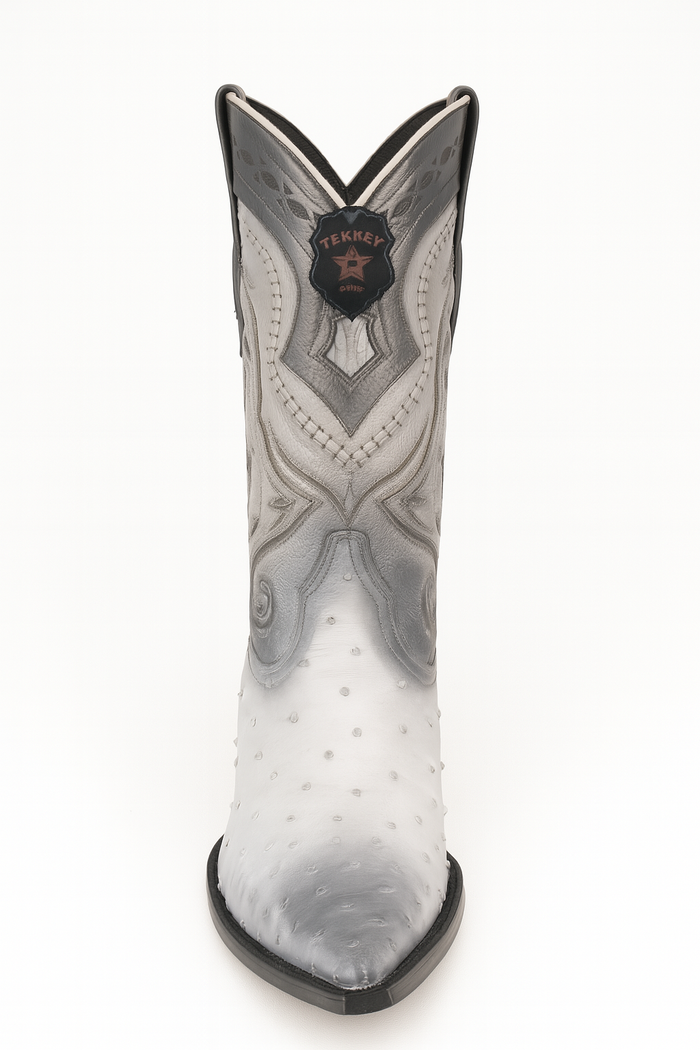 Los Altos Boots Ostrich Faded White Pointed Toe Cowboy Boots - Botas De Avestruz