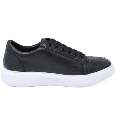 Men's Genuine Ostrich Skin and Leather Sneaker Casual Shoes Black Color - Los Altos Boots