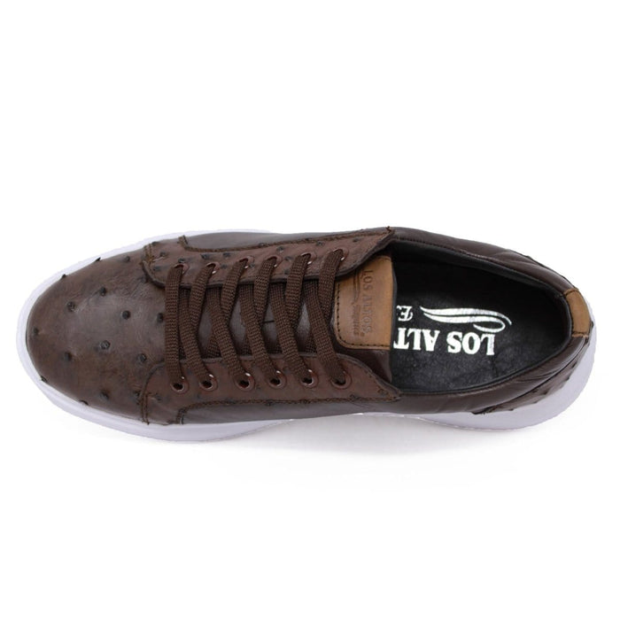 Men's Genuine Ostrich Skin and Leather Sneaker Casual Shoes Brown Color - Los Altos Boots