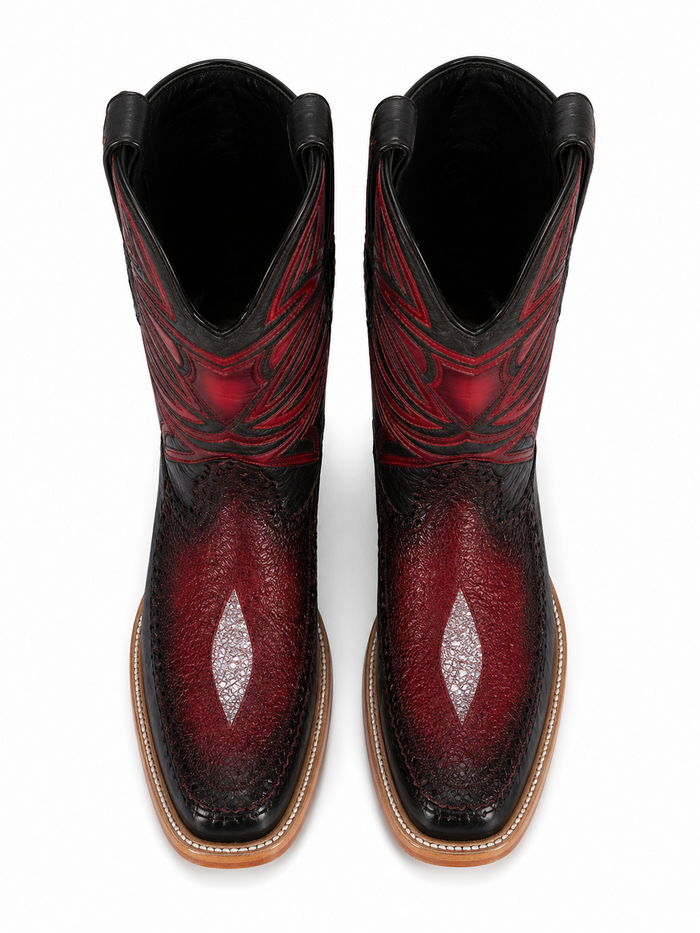 Los Altos Boots Single Stone Stingray And Deer Faded Burgundy