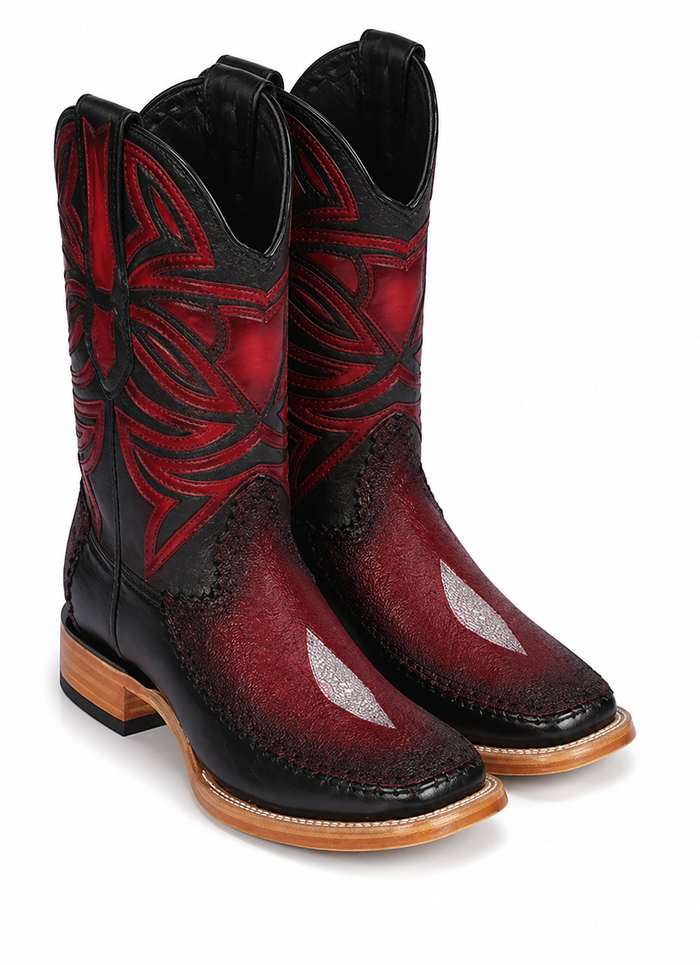 Los Altos Boots Single Stone Stingray And Deer Faded Burgundy