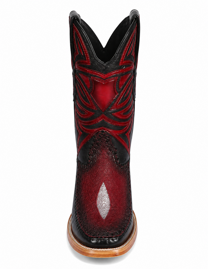 Los Altos Boots Single Stone Stingray And Deer Faded Burgundy