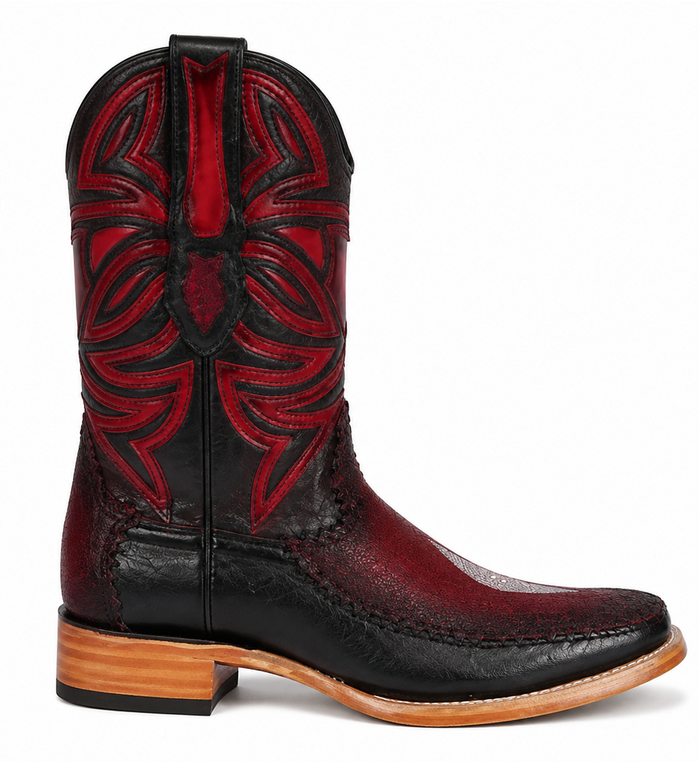 Los Altos Boots Single Stone Stingray And Deer Faded Burgundy