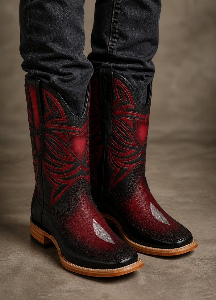 Los Altos Boots Single Stone Stingray And Deer Faded Burgundy