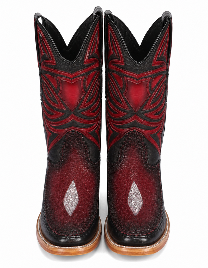Los Altos Boots Single Stone Stingray And Deer Faded Burgundy