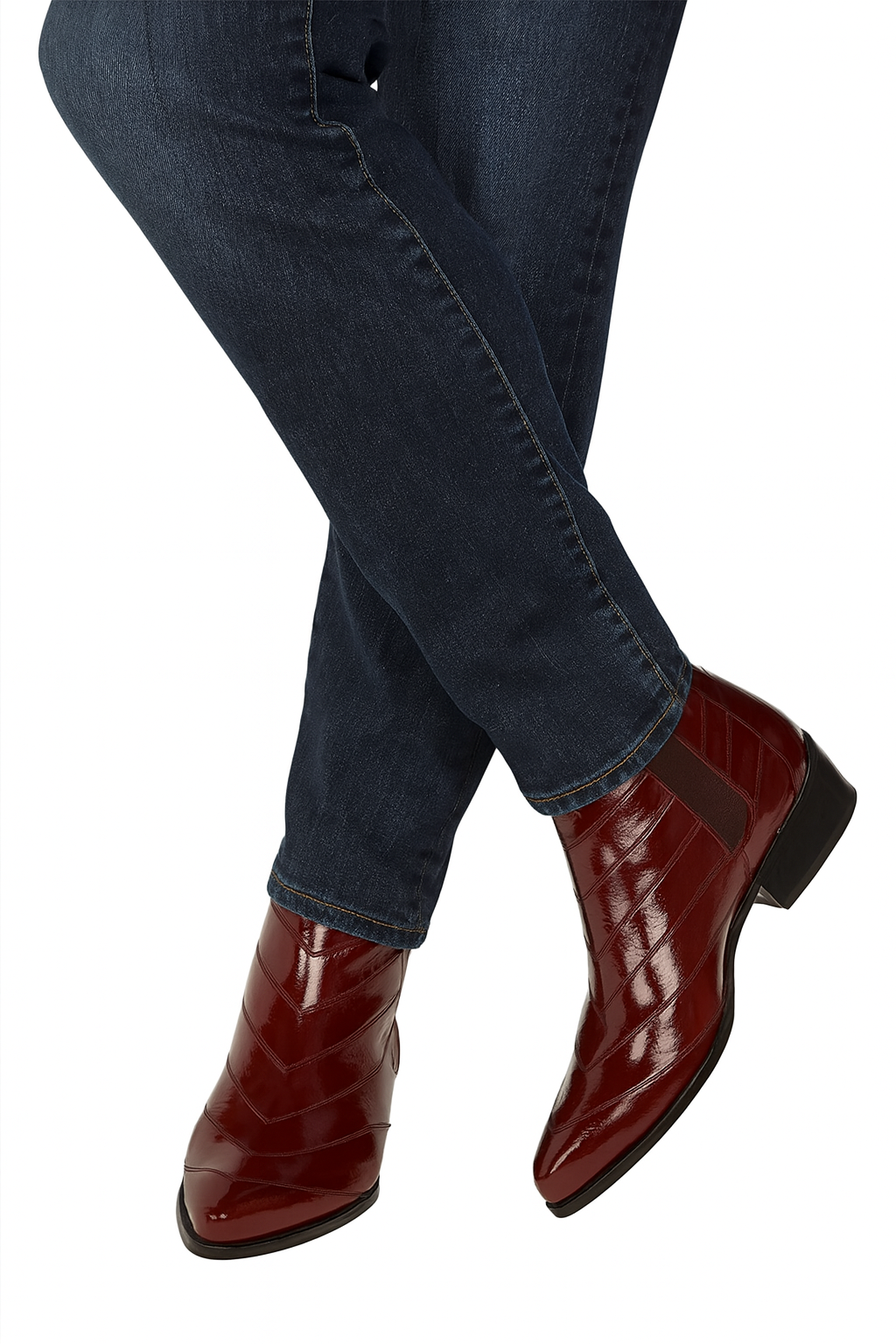 Burgundy Eel Skin Leather Ankle Boots