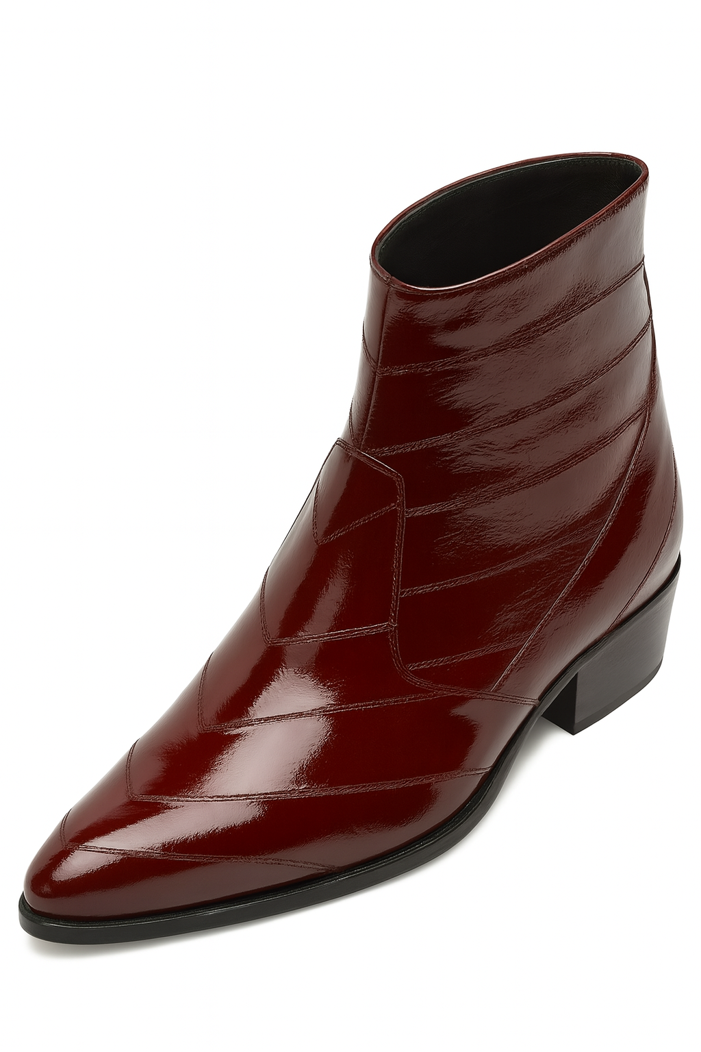 Burgundy Eel Skin Leather Ankle Boots