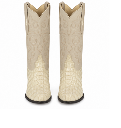 Los Altos Men White Genuine Crocodile Caiman Tail Cowboy J-Toe Boot