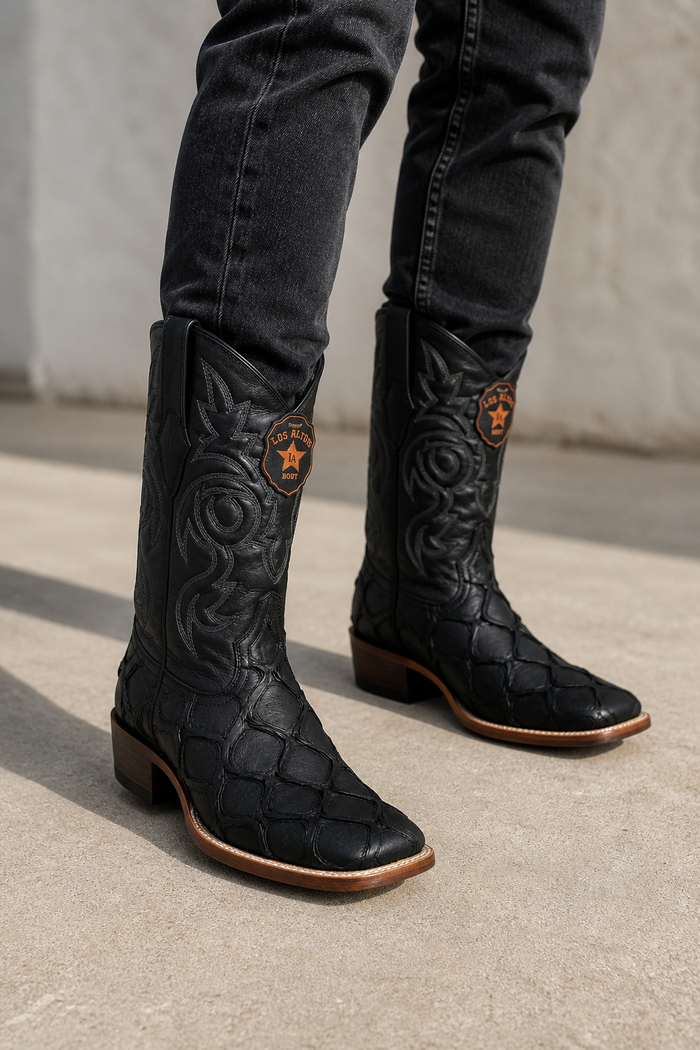 Los Altos Black Pirarucu Square Toe Boot