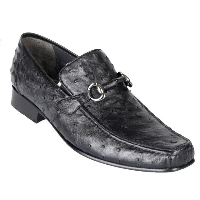 Los Altos Black Ostrich Skin Loafers for Men