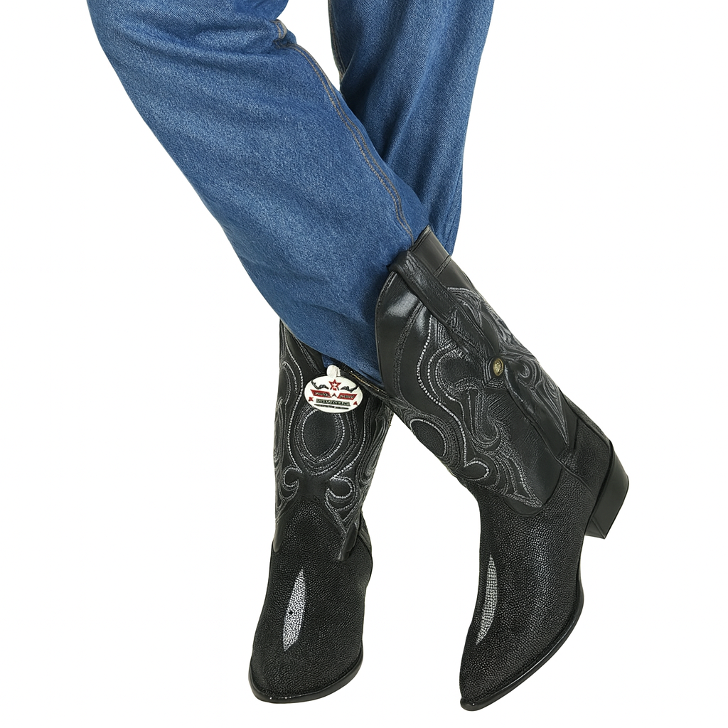 Black Single Stone Stingray Western Boots by Los Altos