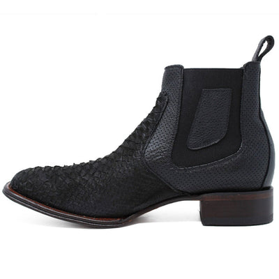 Python Skin Square Toe Ankle Boots by Los Altos