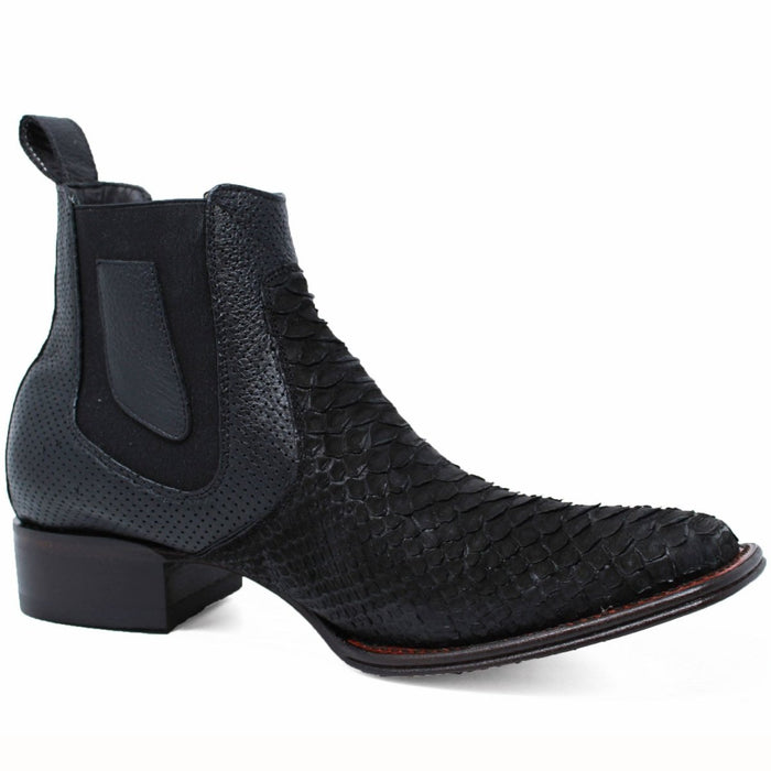 Python Skin Square Toe Ankle Boots by Los Altos