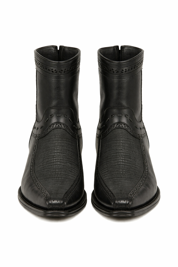 Men's Black Lizard European Toe Short Boots
