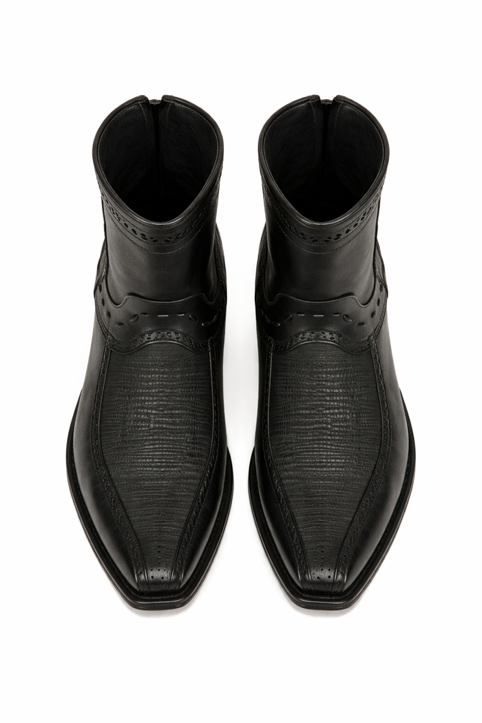 Men's Black Lizard European Toe Short Boots