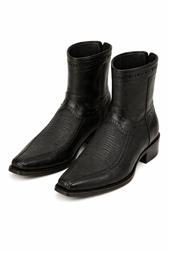 Men's Black Lizard European Toe Short Boots