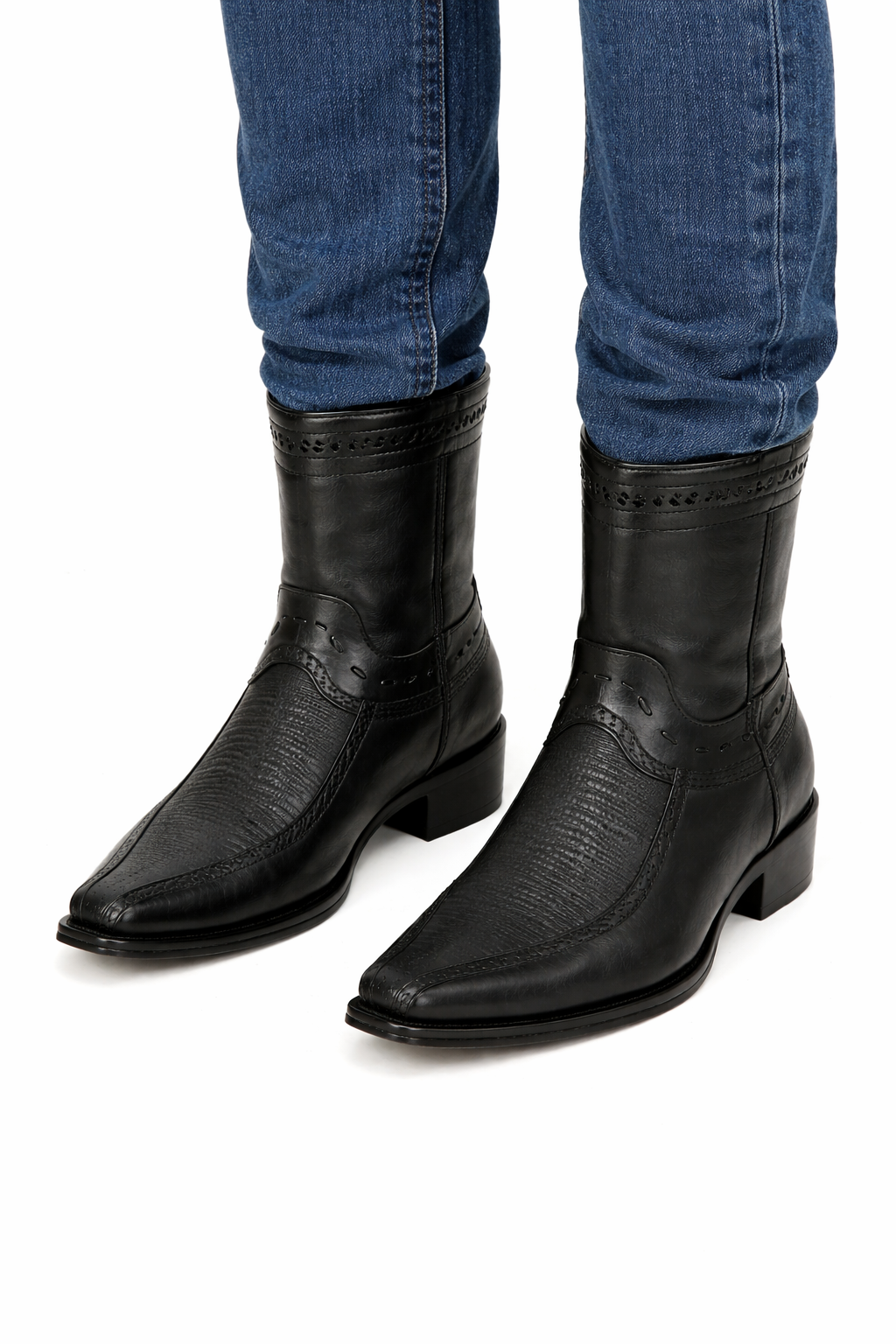 Men's Black Lizard European Toe Short Boots