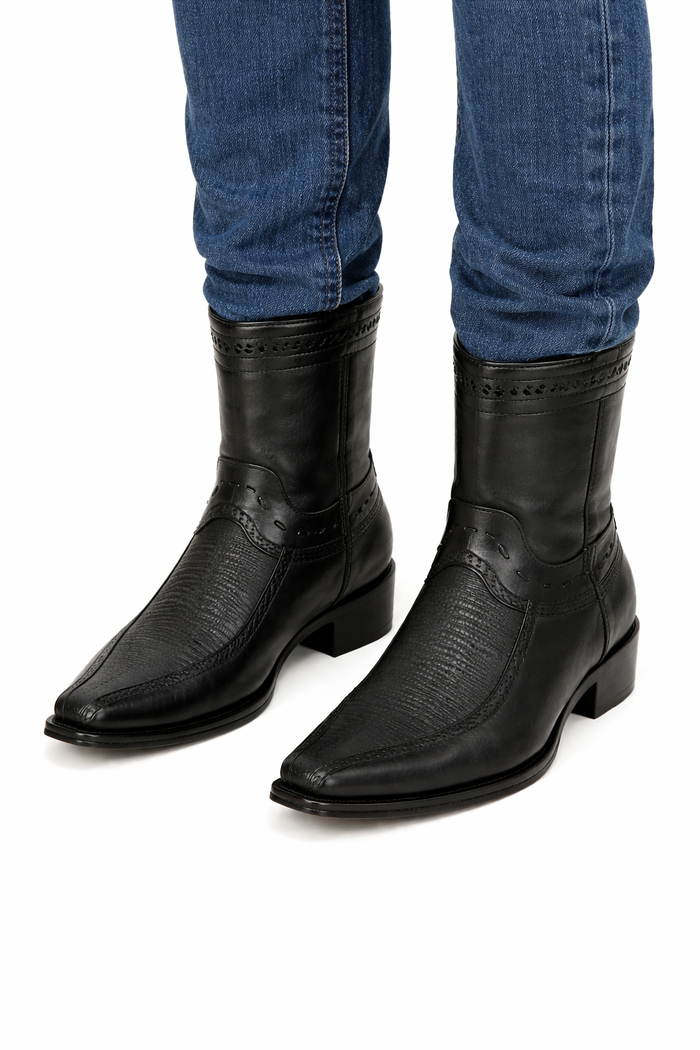 Men's Black Lizard European Toe Short Boots