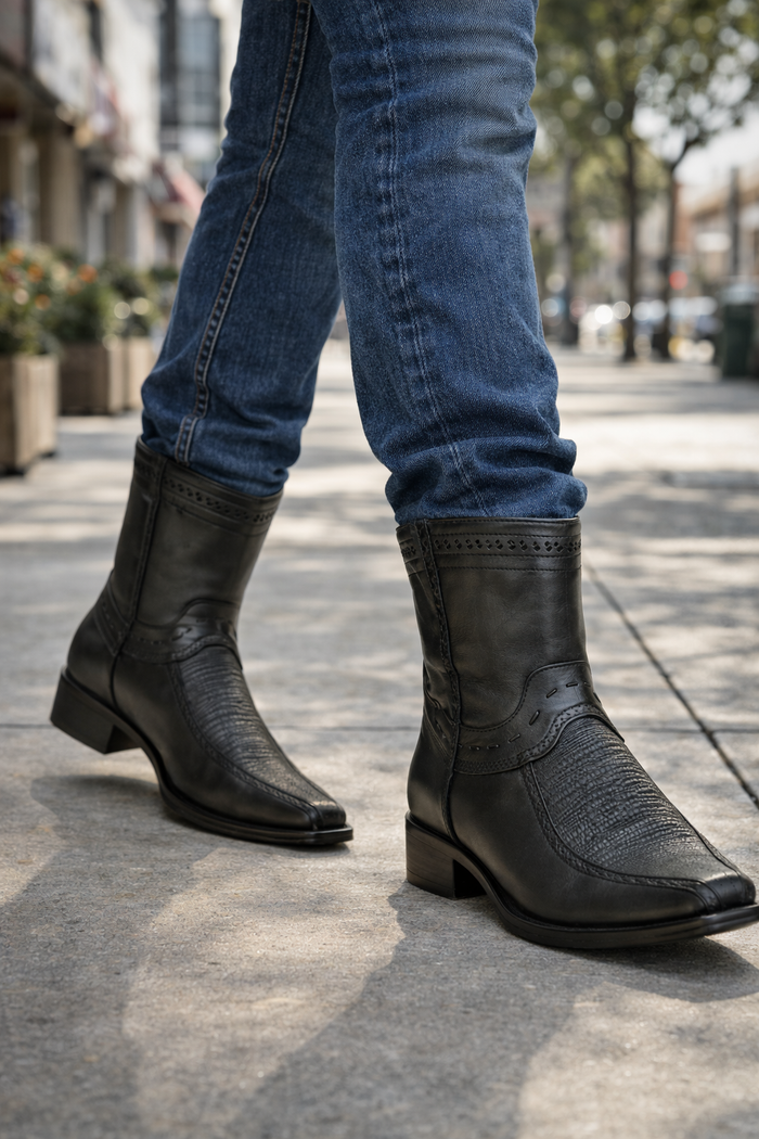 Men's Black Lizard European Toe Short Boots