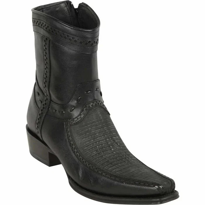 Men's Lizard European Toe Short Boots Sanded Black