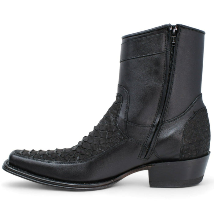 Python Skin European Toe Short Boots - Black