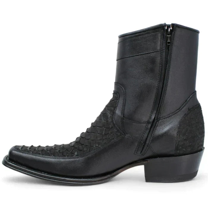 Python Skin European Toe Black Boots