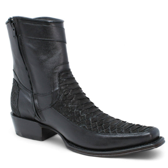 Python Skin European Toe Short Boots - Black