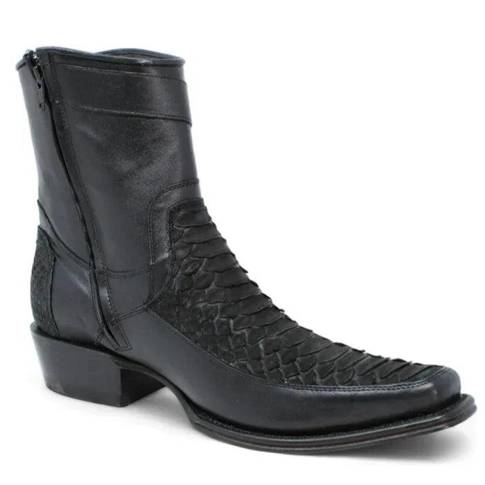 Python Skin European Toe Black Boots