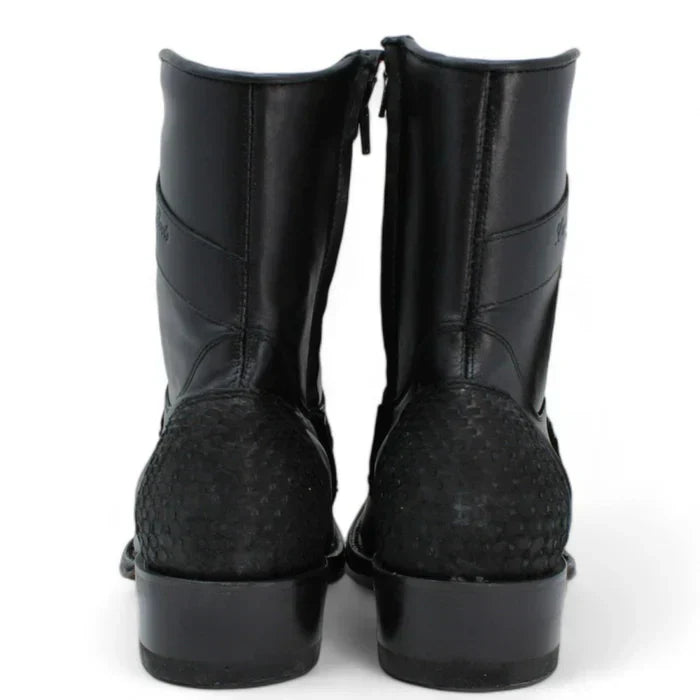 Python Skin European Toe Black Boots