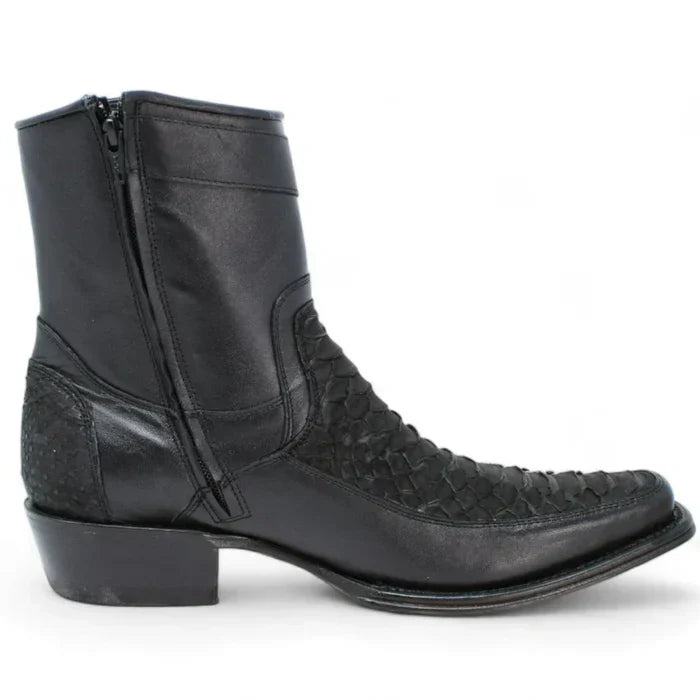 Python Skin European Toe Black Boots