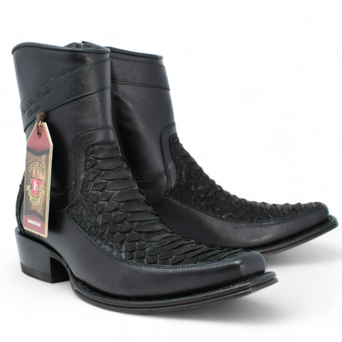 Python Skin European Toe Short Boots - Black