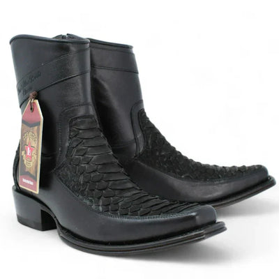 Python Skin European Toe Black Boots