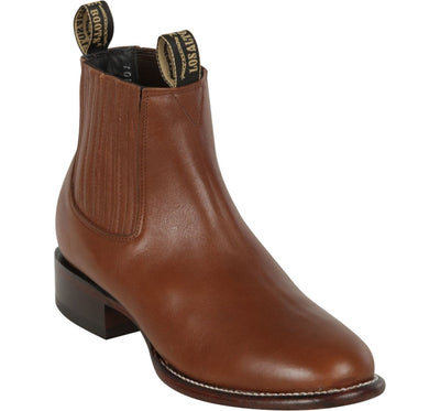 Men's Brown Round Toe Leather Short Boots
