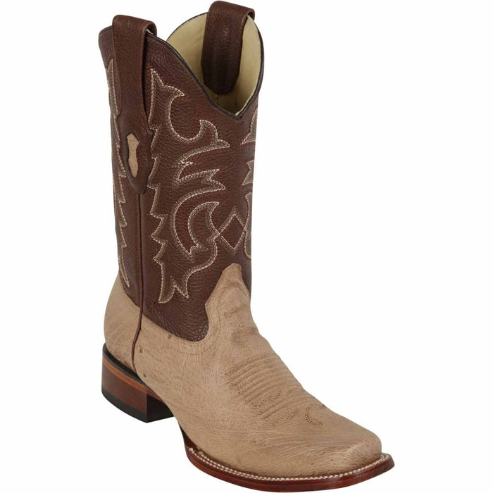 Los Altos Men's Smooth Ostrich Square Toe Boots - Moka