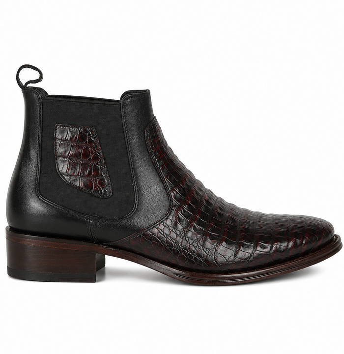 Los Altos Caiman Belly Short Boots - Black Cherry
