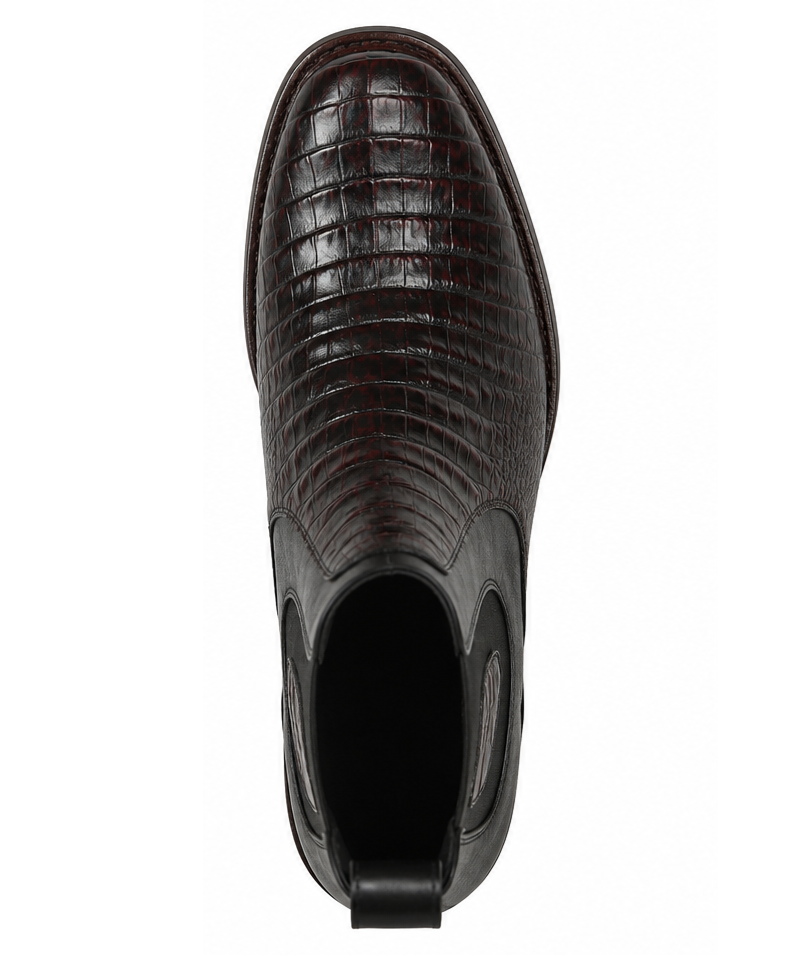 Los Altos Caiman Belly Short Boots - Black Cherry