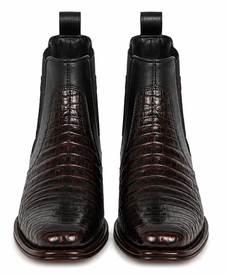 Los Altos Caiman Belly Short Boots - Black Cherry