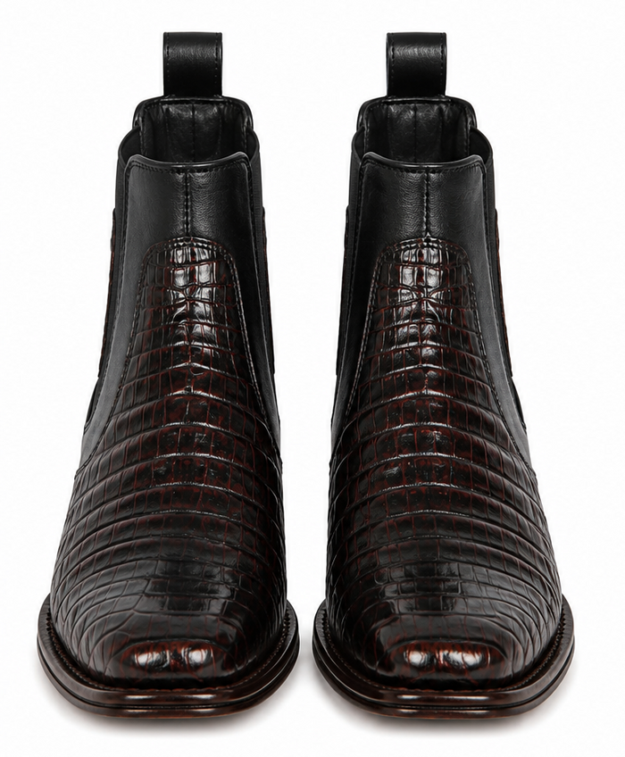 Los Altos Caiman Belly Short Boots - Black Cherry