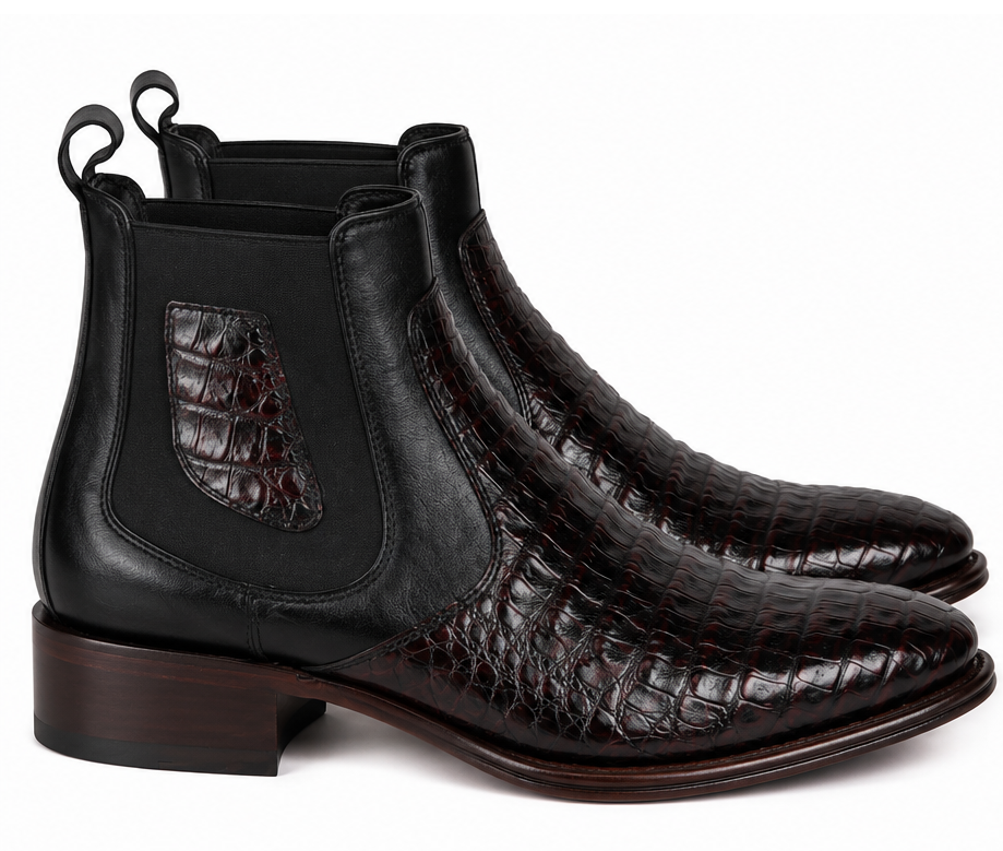 Los Altos Caiman Belly Short Boots - Black Cherry