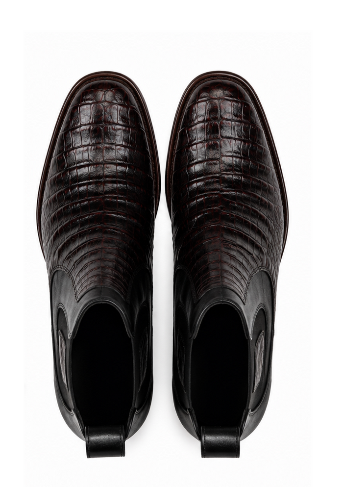 Los Altos Caiman Belly Short Boots - Black Cherry